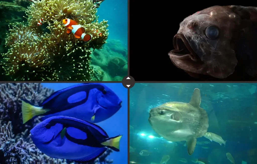 Imágen que muestra una recopilación de 4 peces óseos