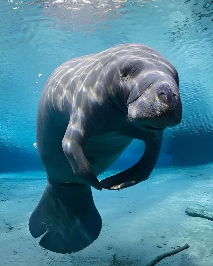 Imagen que muestra un manati del caribe cerca del fondo oceánico