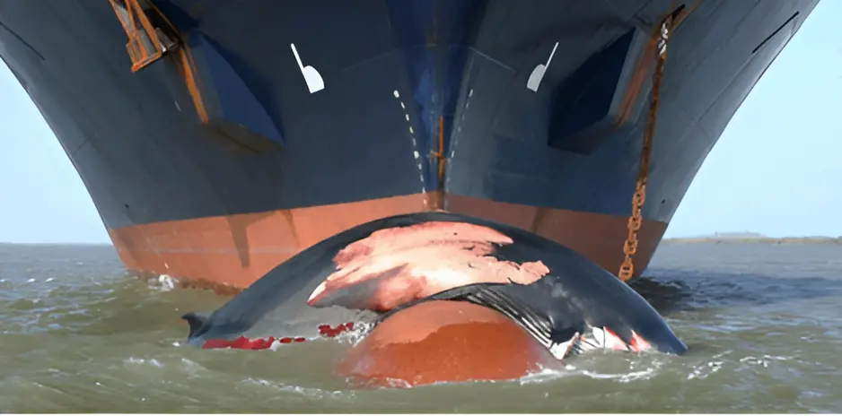 Una ballena azul muerta al ser golpeada por un buque